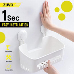 Zuvo No Drill Shower Caddy With Suction Cups White Bathroom Shelf For Shampoo Soap Toiletries - thumbnail 2