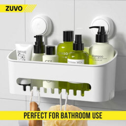 Zuvo No Drill Shower Caddy With Suction Cups White Bathroom Shelf For Shampoo Soap Toiletries - thumbnail 5
