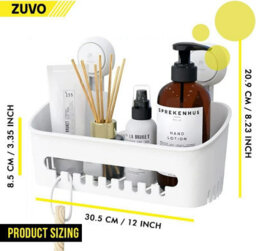 Zuvo No Drill Shower Caddy With Suction Cups White Bathroom Shelf For Shampoo Soap Toiletries - thumbnail 6