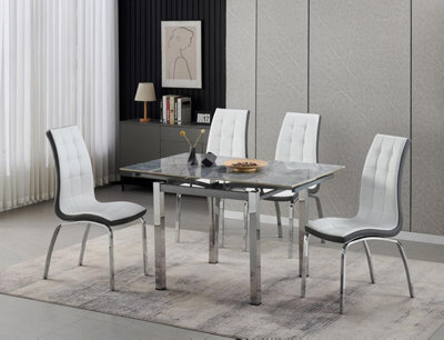 Furnizone UK Piccolo 4-Seater Ceramic Extending Dining Table And 4 Vienna White Faux Leather Chairs - image 1