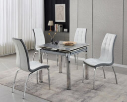 Furnizone UK Piccolo 4-Seater Ceramic Extending Dining Table And 4 Vienna White Faux Leather Chairs - thumbnail 2