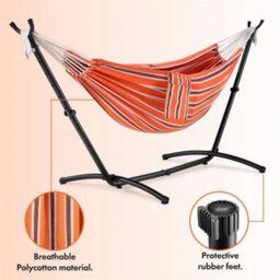 Hammock With Stand, Orange 2 Person Hammock With Adjustable Frame - thumbnail 3