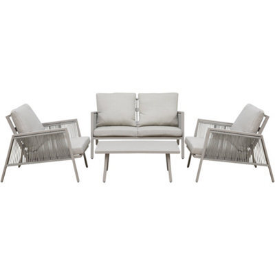 Loops Premium 4 Seater Garden Coffee Table Set - 4Pc Grey Aluminium Rope Sofa Cushions - image 1