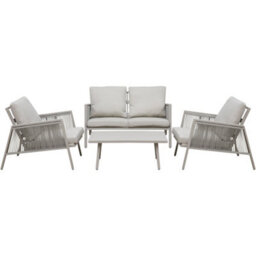 Loops Premium 4 Seater Garden Coffee Table Set - 4Pc Grey Aluminium Rope Sofa Cushions - thumbnail 1
