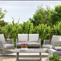 Loops Premium 4 Seater Garden Coffee Table Set - 4Pc Grey Aluminium Rope Sofa Cushions - thumbnail 5