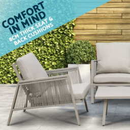 Loops Premium 4 Seater Garden Coffee Table Set - 4Pc Grey Aluminium Rope Sofa Cushions - thumbnail 4