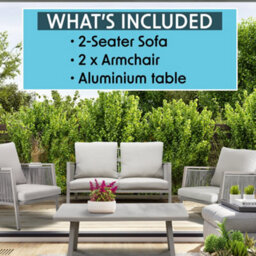 Loops Premium 4 Seater Garden Coffee Table Set - 4Pc Grey Aluminium Rope Sofa Cushions - thumbnail 7