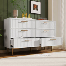 Btm Sideboard Cabinet For Living Room, Chest Of Drawers With 6 Drawers, White, 40D X 120W X 75H Cm - thumbnail 3