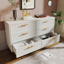 Btm Sideboard Cabinet For Living Room, Chest Of Drawers With 6 Drawers, White, 40D X 120W X 75H Cm - thumbnail 2