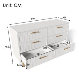 Btm Sideboard Cabinet For Living Room, Chest Of Drawers With 6 Drawers, White, 40D X 120W X 75H Cm - thumbnail 7