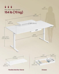 LEDREM Standing Desk, Height Adjustable Desk, 160 X 80 Cm, Flexible Monitor Stand And Drawer, Usb-C Port, Sedentary Reminder - thumbnail 7