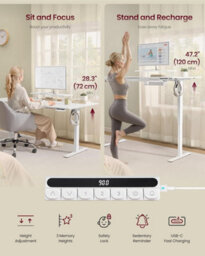 LEDREM Standing Desk, Height Adjustable Desk, 160 X 80 Cm, Flexible Monitor Stand And Drawer, Usb-C Port, Sedentary Reminder - thumbnail 5