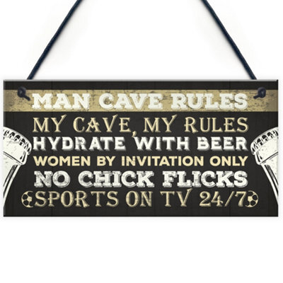Red Ocean Man Cave Rules Funny Plaque Games Boys Room Bar Sign Gifts For Men Dad Fathers Day - image 1