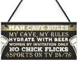 Red Ocean Man Cave Rules Funny Plaque Games Boys Room Bar Sign Gifts For Men Dad Fathers Day - thumbnail 1