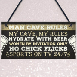 Red Ocean Man Cave Rules Funny Plaque Games Boys Room Bar Sign Gifts For Men Dad Fathers Day - thumbnail 3