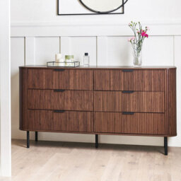 Wyld And Coco Novastyle Retro Sideboard Chest Of Drawers - Six Deep Drawers, Dark Brown, Wide. - thumbnail 2