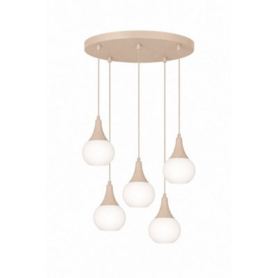 Luminosa Lighting Luminosa Lacrima Cluster Pendant Ceiling Light Beige White Glass Shade 5X E27 - image 1