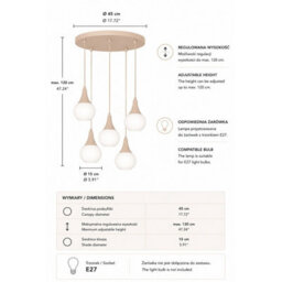 Luminosa Lighting Luminosa Lacrima Cluster Pendant Ceiling Light Beige White Glass Shade 5X E27 - thumbnail 4