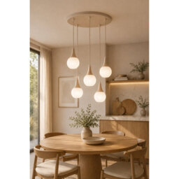 Luminosa Lighting Luminosa Lacrima Cluster Pendant Ceiling Light Beige White Glass Shade 5X E27 - thumbnail 2