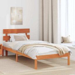 Berkfield Minimalist Bed Frame With Headboard Wax Brown 90X200 Cm Solid Wood Pine - thumbnail 2