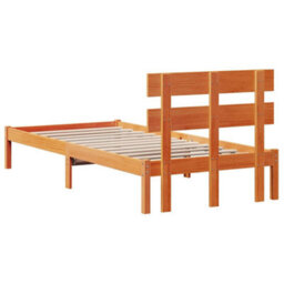Berkfield Minimalist Bed Frame With Headboard Wax Brown 90X200 Cm Solid Wood Pine - thumbnail 7