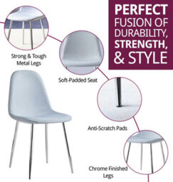 Hallowood Furniture Cullompton Light Grey Fabric Dining Chair With Silver Legs X 4 - thumbnail 2