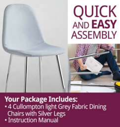 Hallowood Furniture Cullompton Light Grey Fabric Dining Chair With Silver Legs X 4 - thumbnail 7