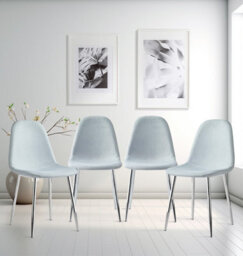 Hallowood Furniture Cullompton Light Grey Fabric Dining Chair With Silver Legs X 4 - thumbnail 1