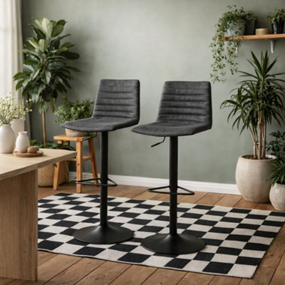 Wyld Haus Set Of 2 Aalborg Upholstered Bar Stools, Anthracite Grey Fabric Etched Back, Adjustable Swivel - image 1