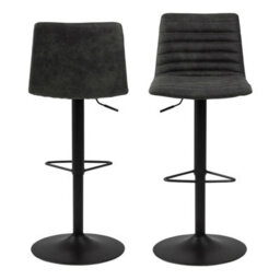 Wyld Haus Set Of 2 Aalborg Upholstered Bar Stools, Anthracite Grey Fabric Etched Back, Adjustable Swivel - thumbnail 3
