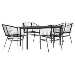 Berkfield Durable 5 Piece Garden Dining Set Black Poly Rattan Glass - thumbnail 1