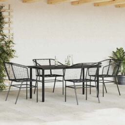 Berkfield Durable 5 Piece Garden Dining Set Black Poly Rattan Glass - thumbnail 3