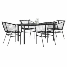 Berkfield Durable 5 Piece Garden Dining Set Black Poly Rattan Glass - thumbnail 2