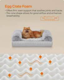 Songmics Fluffyhug Dog Bed, Medium Dog Sofa Bed, Egg Crate Foam Pet Bed With Removable Washable Cover, Grey Ombré - thumbnail 4