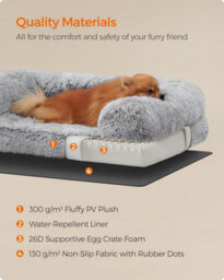 Songmics Fluffyhug Dog Bed, Medium Dog Sofa Bed, Egg Crate Foam Pet Bed With Removable Washable Cover, Grey Ombré - thumbnail 5