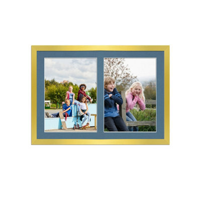 AK Frames 20X14 Gold Sleek Multi Photo Frame With Pompadour Mount - Holds 2 Apertures (2X) A4 Photos - image 1