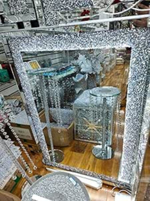 Biznest Ex-Large Crushed Crystal Led Wall Mirror Silver Home Decorative Living Room Bedroom 104X74Cm - image 1