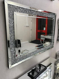 Biznest Ex-Large Crushed Crystal Led Wall Mirror Silver Home Decorative Living Room Bedroom 104X74Cm - thumbnail 2