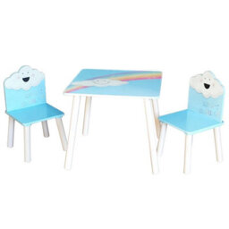 Urbn-Living Urbnliving 53Cm Height Kids Wooden Table & 2 Chairs Rainbow Themed Toddlers Junior Play Desk Set - thumbnail 2