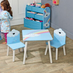 Urbn-Living Urbnliving 53Cm Height Kids Wooden Table & 2 Chairs Rainbow Themed Toddlers Junior Play Desk Set