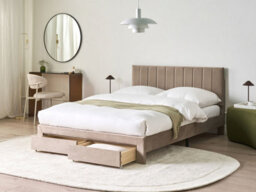 Beliani Bed With Storage Drawers Velvet Lonzac 140 X 200 Cm (Eu Double) Taupe - thumbnail 2