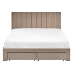 Beliani Bed With Storage Drawers Velvet Lonzac 140 X 200 Cm (Eu Double) Taupe - thumbnail 7