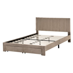 Beliani Bed With Storage Drawers Velvet Lonzac 140 X 200 Cm (Eu Double) Taupe - thumbnail 6