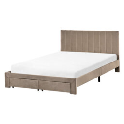 Beliani Bed With Storage Drawers Velvet Lonzac 140 X 200 Cm (Eu Double) Taupe - thumbnail 5
