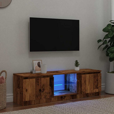 Walplus Tv Cabinet With Led Lights Old Wood 120X30X36 Cm Engineered Wood - image 1