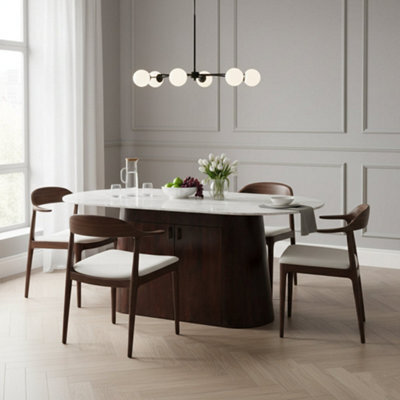 Oval White Marble Large Dining Table And Wooden Base With Storage 6 To 8 Seater 170Cm - image 1