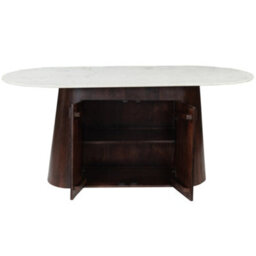 Oval White Marble Large Dining Table And Wooden Base With Storage 6 To 8 Seater 170Cm - thumbnail 3