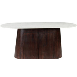 Oval White Marble Large Dining Table And Wooden Base With Storage 6 To 8 Seater 170Cm - thumbnail 4