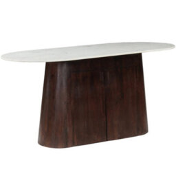 Oval White Marble Large Dining Table And Wooden Base With Storage 6 To 8 Seater 170Cm - thumbnail 2