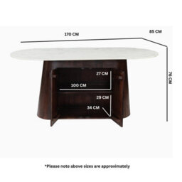 Oval White Marble Large Dining Table And Wooden Base With Storage 6 To 8 Seater 170Cm - thumbnail 6